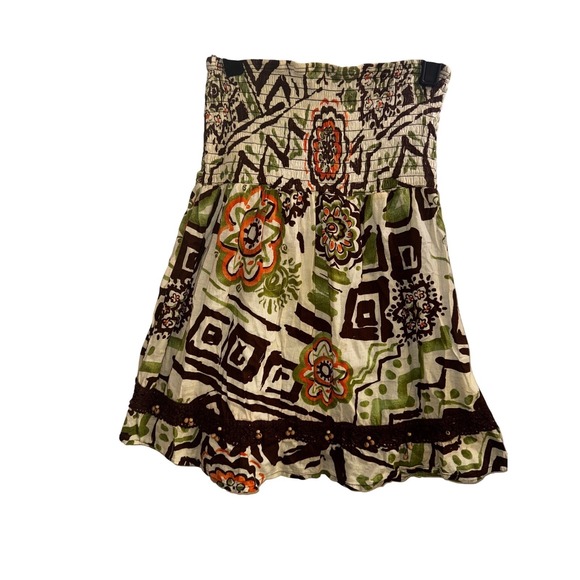 Dolled Up by F.A.N.G Tops - Vtg Y2K Dolled Up by F.A.N.G Sz M Smocked Tube Top Floral Beaded Boho Hippie